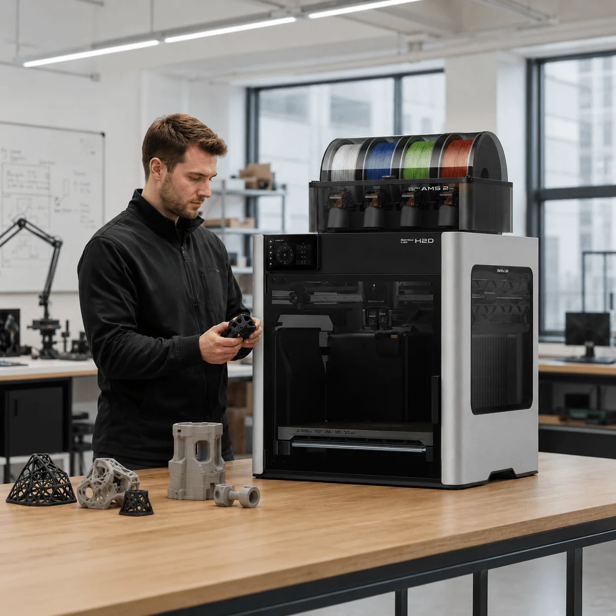 3D принтер Bambu Lab H2D и печать 3D моделей в мастерской Decords